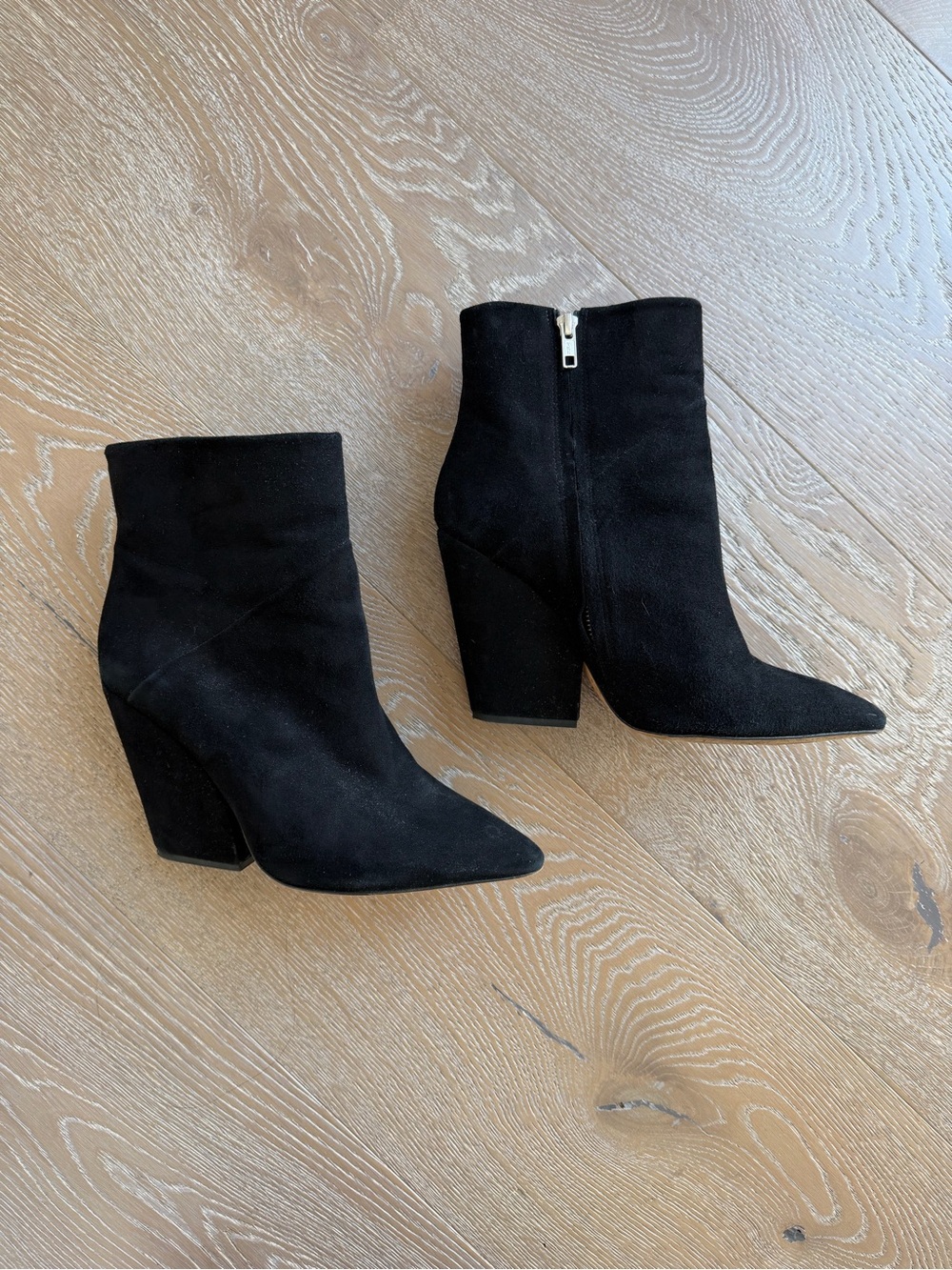 IRO Paris Black Suede Pointed Toe Heeled Ankle Booties, Size 41
